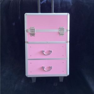 4 tier pink makeup train case with trays
